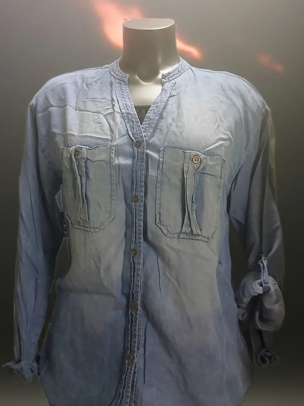 Zenana Outfitters Light Blue Button-Up Utility Shirt